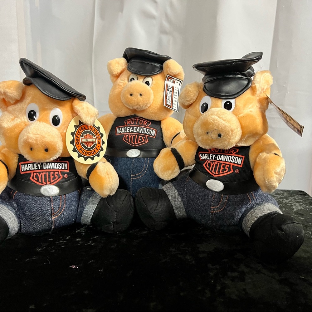 Harley-Davidson Plush Pig Set with Black and Orange Accents